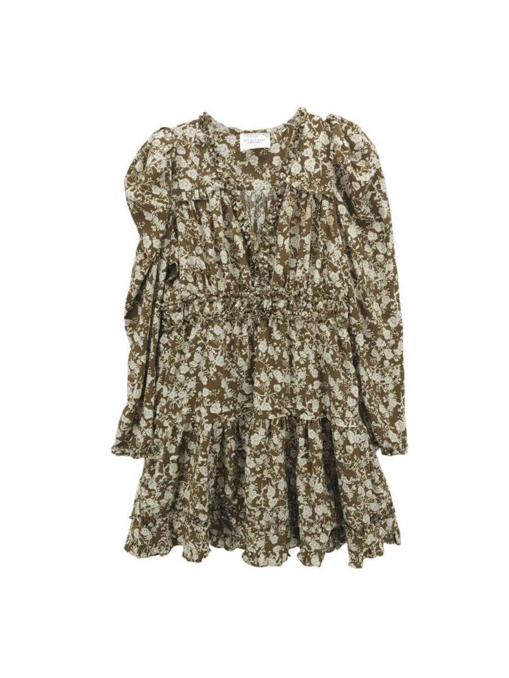 HYACINTH HOUSE Tuckernuck Tiered Dress Olive Floral Long Sleeve SMALL